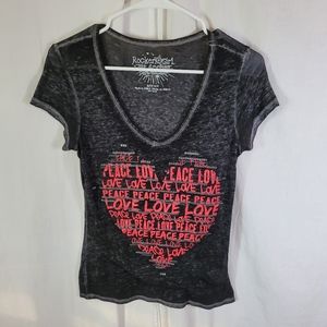 Rocker girl womens tee shirt heart shape peace love size s(3/5) black